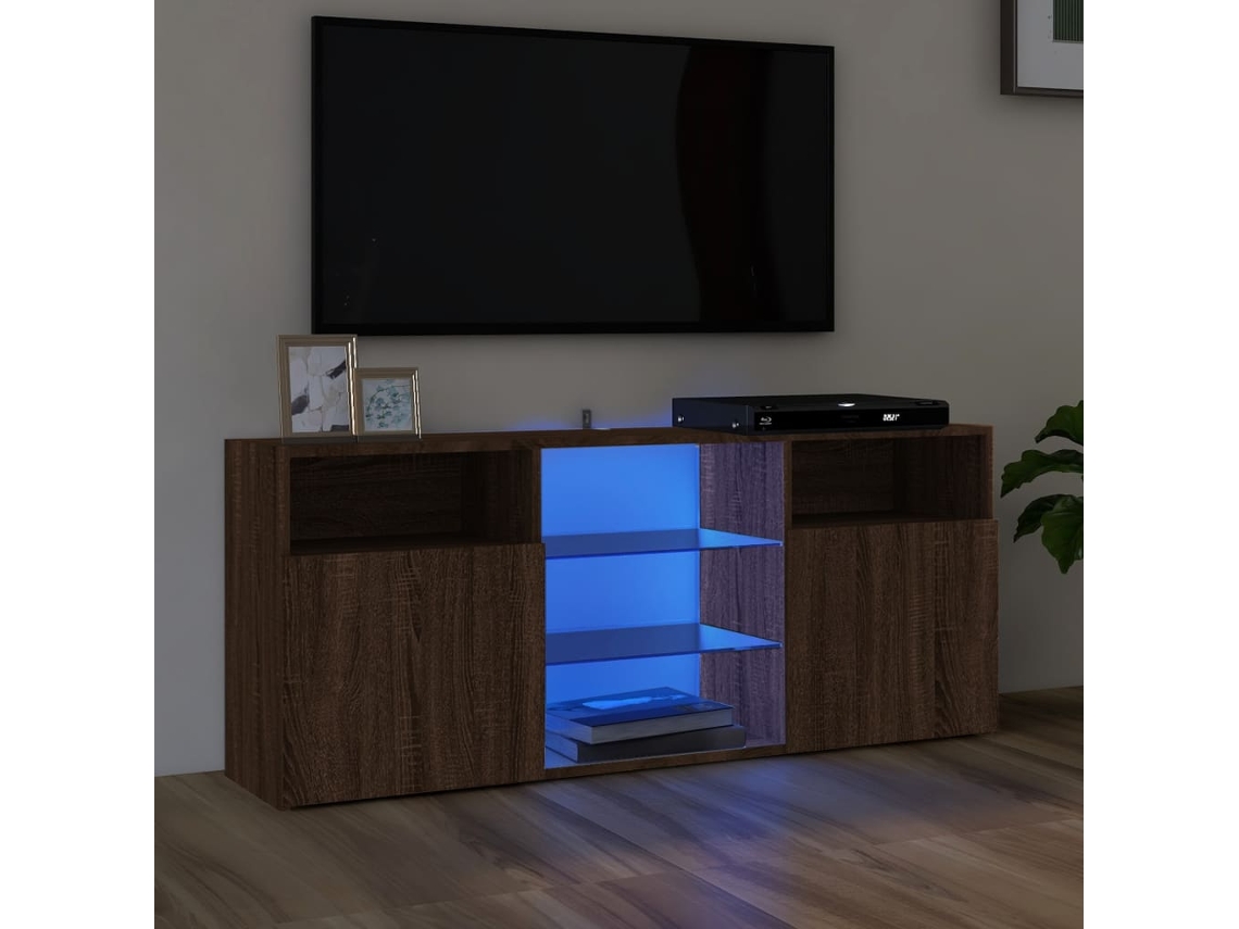 Estantería/Mueble de TV con luces Led 120X30X50 Cm Roble Marrón