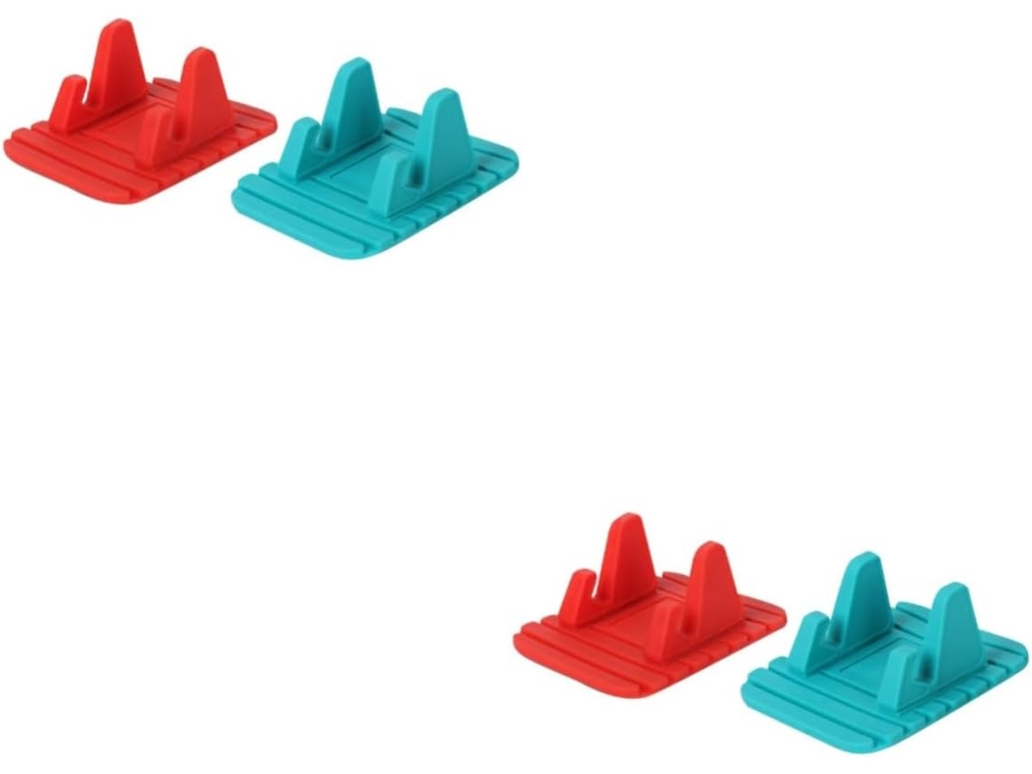 Suporte Para Celular Veicular De 4 Peças, Silicone Antiderrapante, Para Celulares, Vermelho