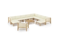 12 unidades Conjunto. Lounge Jardim Em Bambu C/ Almofadões Branco Nata Dkd Decoración Del Hogar