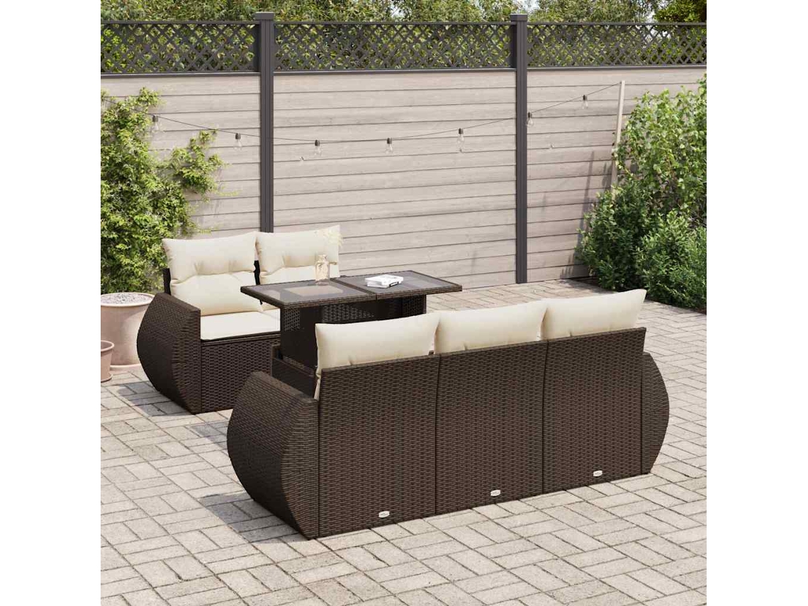 Conjunto de sofá de jardín de 6 piezas con cojines de mimbre sintético marrón de DKD Home Decor