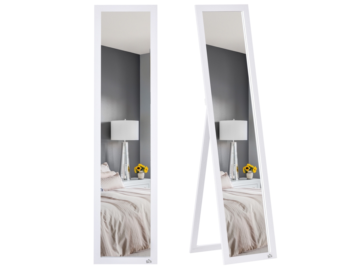 Espejo de pared/suelo de cuerpo entero de 154 cm, de MDF blanco.