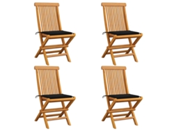Sillas de jardín con cojines negros, 4 piezas, teca maciza, DKD HOME DECOR