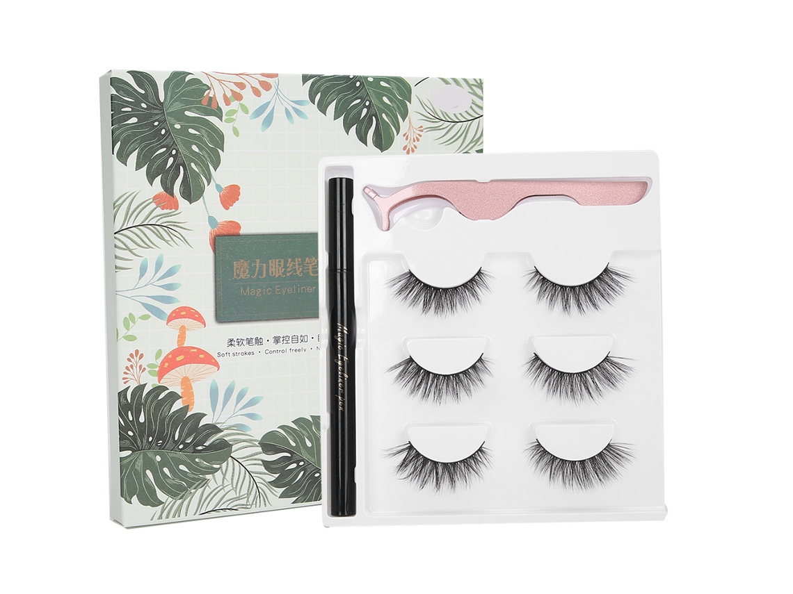 Set De Maquillaje Con Delineador Líquido Autoadhesivo, Pestañas Postizas Y Pinzas. Caja Verde E25.