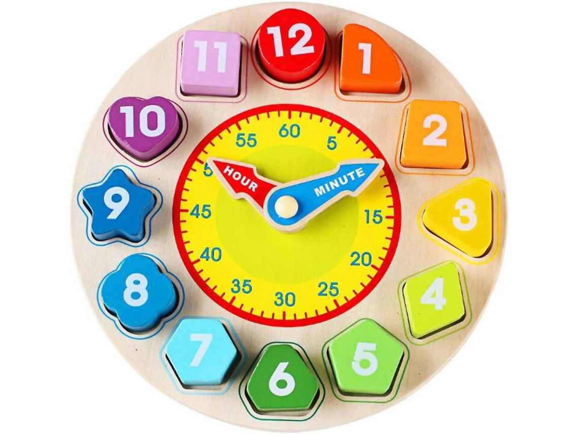 Reloj de madera para niños, juguete educativo, reloj de madera, juego de clasificación de formas, Nicecee