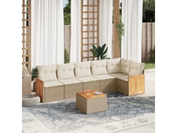 Conjunto de 7 sofás de jardín con cojines de mimbre beige de Dkd Home Decor