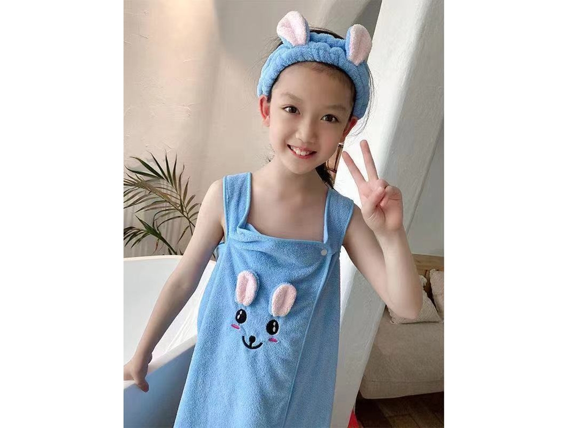 (azul Cielo S) Toalla De Baño Infantil Absorbente, Con Faldón Y Diadema, Tejido Mezcla Algodón-poliéster, Rectangular.