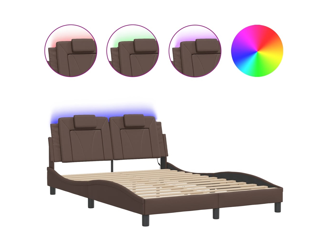 Maison Exclusive - Estructura De Cama Viana Con Led Sin Colchón Marrón 140x190 Cm