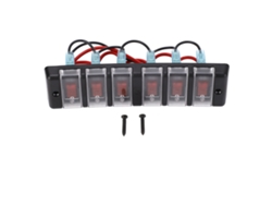 Panel de interruptores precableado de 6 vías con LED rojo y protección contra sobrecarga, 12 V CC, 16 A