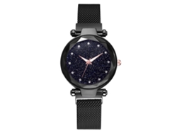 Reloj De Pulsera De Cuarzo Con Números Romanos Y Diamantes De Imitación, Correa De Malla Negra.