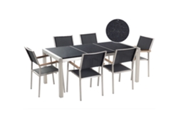 Conjunto de comedor 6 plazas de metal/granito negro/plateado BELIANI Grosseto