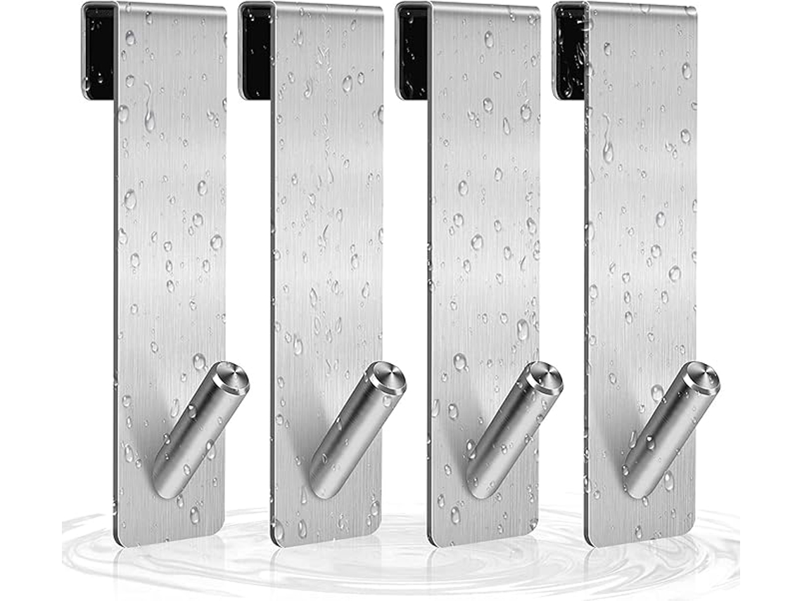 Ganchos Para Puerta De Ducha - 4 Piezas - Ganchos Para Toallas Sin Taladrar - Plateados