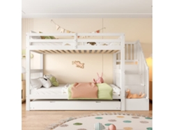 Litera 90x200 Cm - Con Estantería Escalera, Cama Nido Extraíble, Barandillas Altas, Certificación En747-1 - Blanco