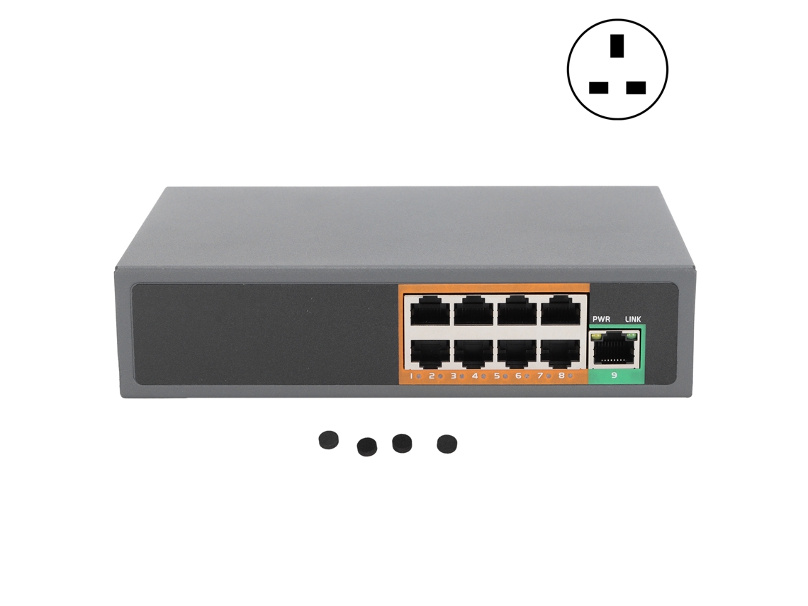 Conmutador PoE Aetheria de 9 puertos Gigabit Ethernet IEEE802.3af/at para cámaras de CCTV y sistemas de seguridad.