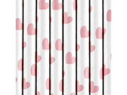 Pack 10 Pajitas PARTYDECO de Papel con Corazones Rosas