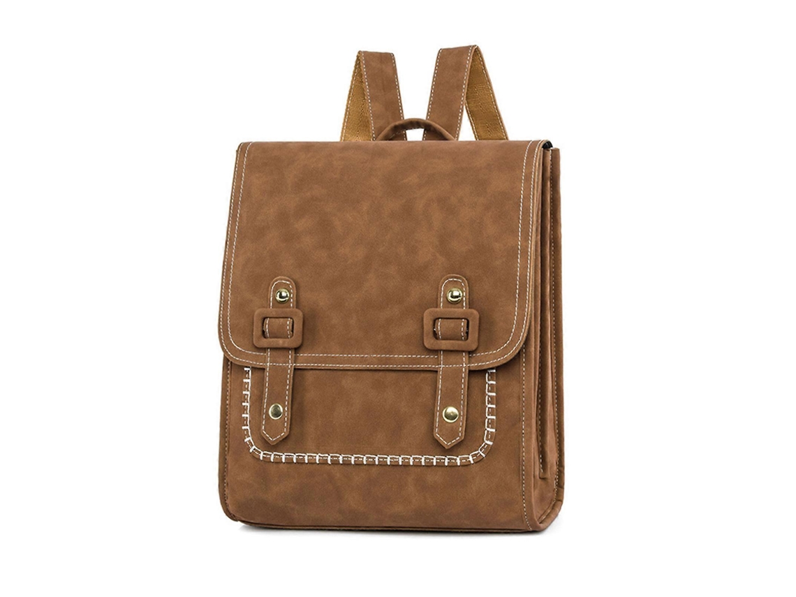 Mochila escolar pequeña de piel sintética para adolescentes, ideal para viajes y uso diario, color marrón.