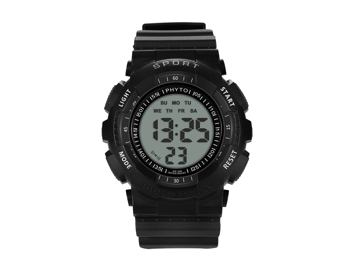 Reloj Deportivo Electrónico Hombre Pantalla Digital Cristal Negro