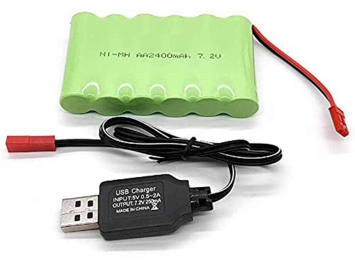 Pieza para Teledirigidos 1 Pieza 7.2V 2400mAh Ni-MH AA JST Batería recargable y cable cargador USB