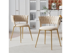 Silla Comedor Terciopelo 2 Piezas - Respaldo Moderno Con Brazos, Asiento Acolchado Cómodo - Marfil