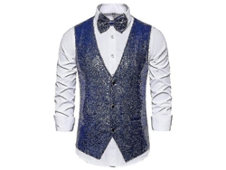 2026-chaleco De Lentejuelas Para Hombre Con Corbata De Moño Traje Brillo V-neck Fiesta Disco Eventos