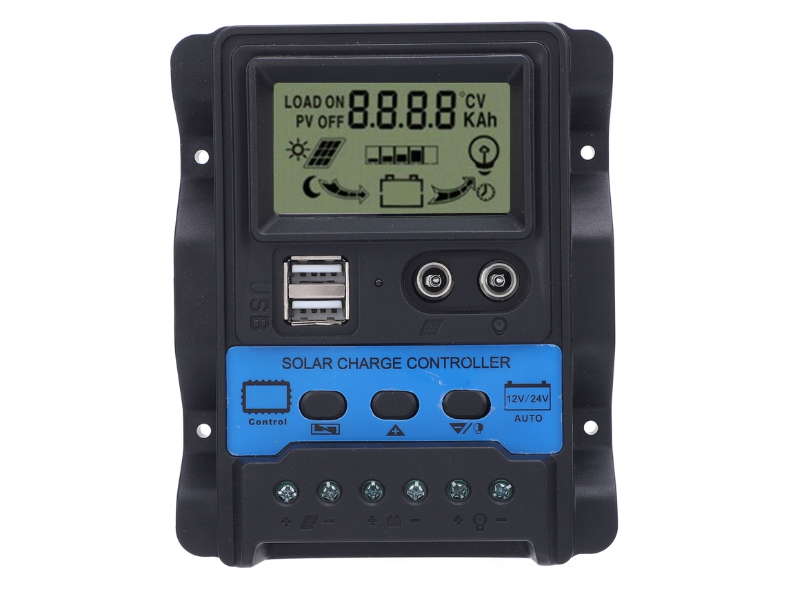 Controlador De Carga Solar Pwm De 12v/24v Y 80a Con Pantalla Lcd Y 2 Salidas Usb Para Teléfonos Móviles Y Tabletas.
