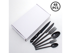 (juego De 48 Piezas - Negro) Juego De Cubiertos De Acero Inoxidable 304 (cuchillo, Tenedor, Cuchara)