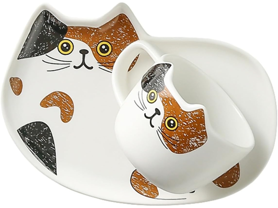 Yarnow Juego De Taza Cerámica Diseño De Gato Adorable 200ml Para Café Platillo Adecuado Para Aniversario Y Navidad