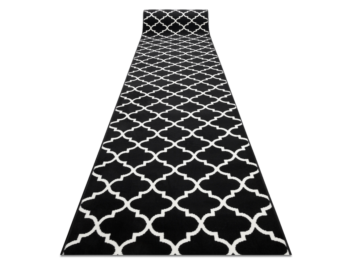 Alfombra de Pasillo Bcf Morad Trelis Espaldera Marroquí Negro / Crema 100 cm