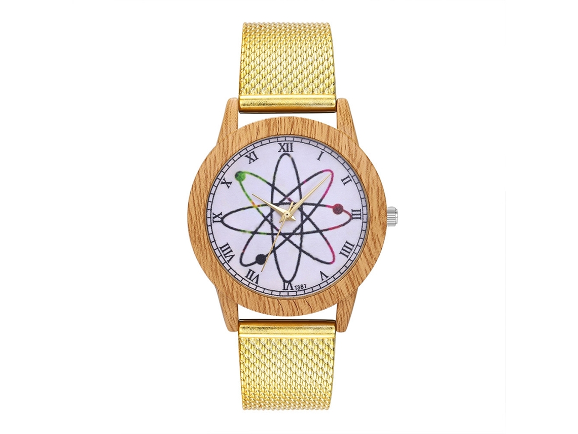 Reloj De Pulsera Analógico Unisex De Aleación Con Esfera Redonda, Movimiento De Cuarzo, Color Dorado.