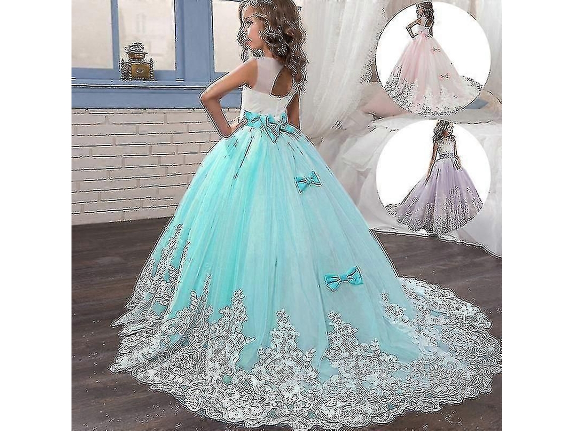 Vestido De Fiesta Infantil Para Niñas Princesa Longo Con Encaje Azul Formal 4-14 Años 13 406 Azul