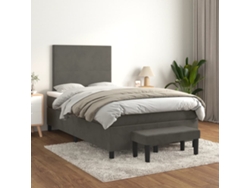 Cama Box Spring Con Colchón Terciopelo Gris Oscuro 120x200 Cm