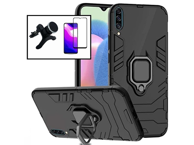 Kit Funda, Protector 5D y Soporte Magnético Coche Samsung Galaxy A30s 3x1 Military Defender