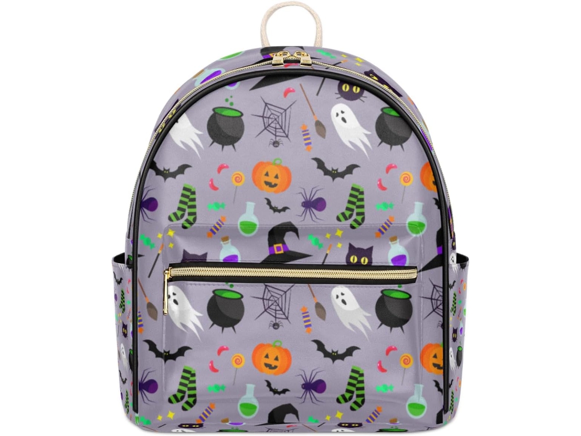 Mochila Cuero Tropicallife Temática Halloween Para Mujeres Niños Informal Escuela Viajes Colorida