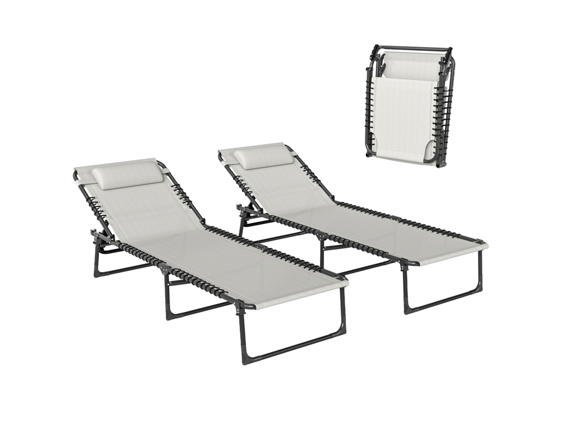 Conjunto 2 Tumbonas Plegables Reclinables, Textileno, 189x58x30cm, Crema