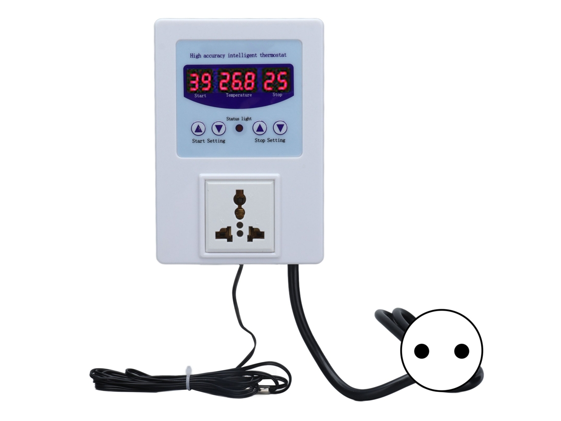 Termostato Controlador De Temperatura Digital Con Sensor Plug Ac110-240v Regulador De Temp Blanco