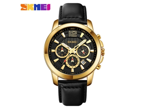 Relojes para Hombre Relojes multifunción Resistentes al Agua para Hombres Reloj de Pulsera de Cuarzo-Superficie Negra con Concha Dorada LUUCOZK