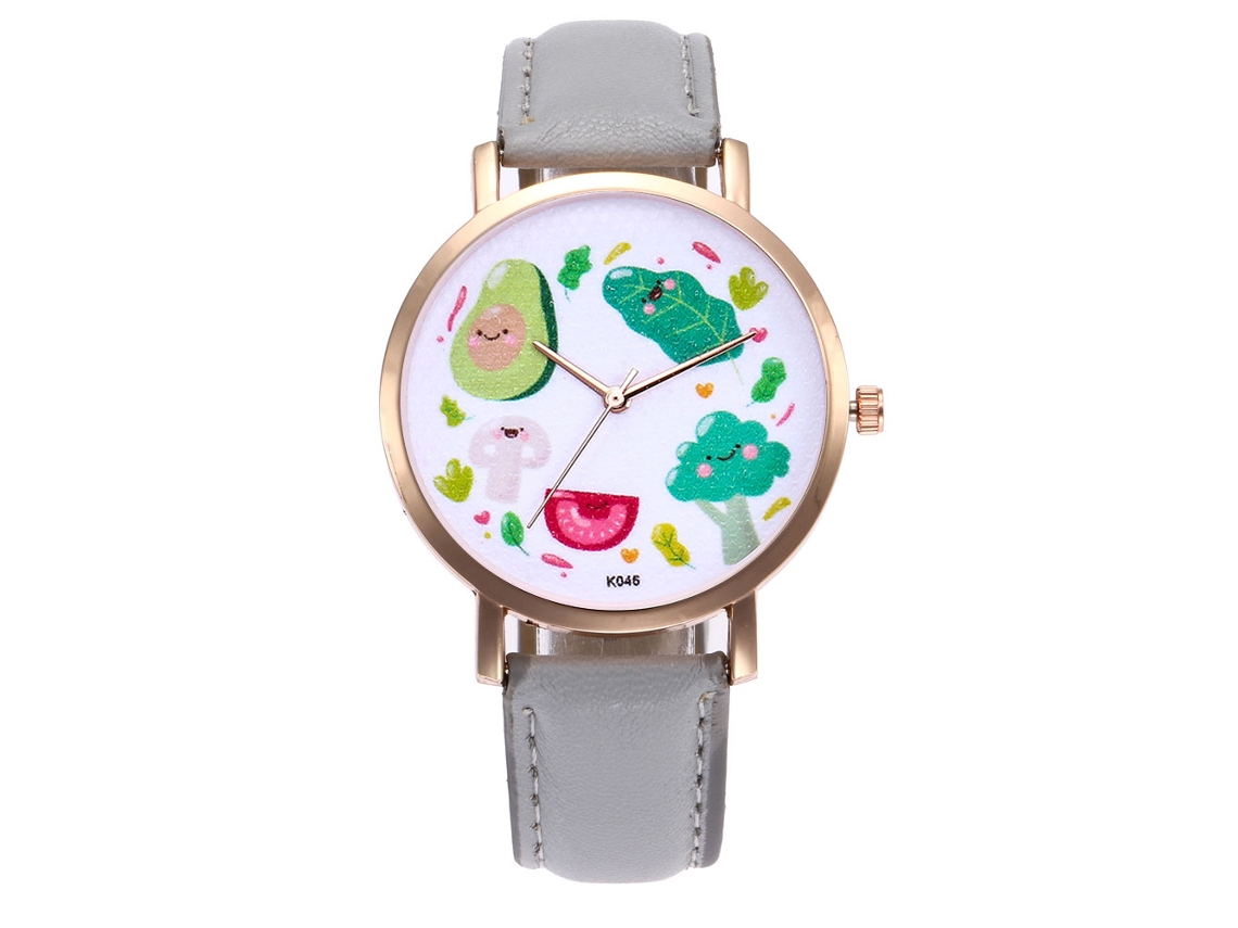 Reloj De Pulsera Unisex Zhoulianfa Con Esfera De Frutas Y Correa De Pu Gris.