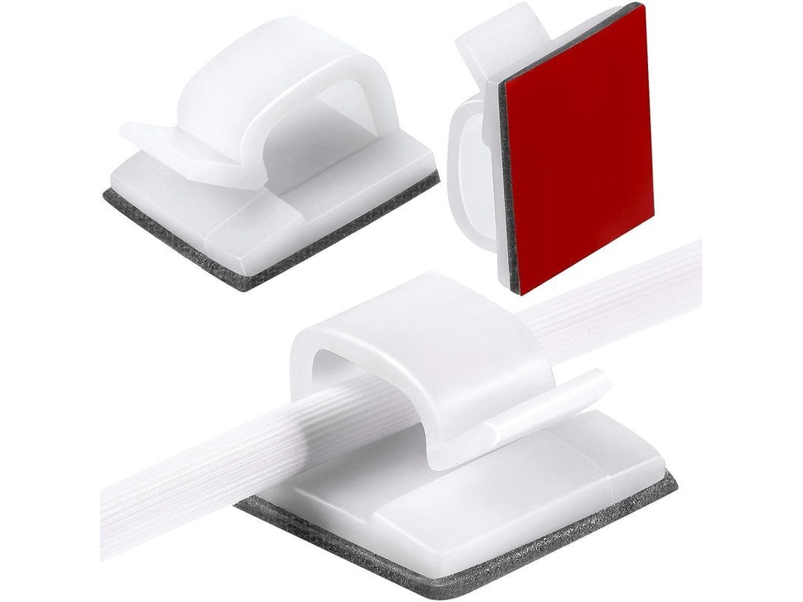 Clips Para Cables De Exterior Linjou, 60 Unidades, Con Cinta Adhesiva Blanca Impermeable Pequeña.