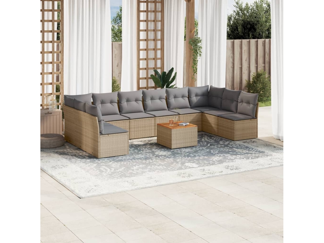 Conjunto de sofá de jardín de 11 piezas con cojines de mimbre beige DKD Home Decor