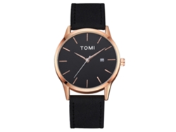 Reloj De Negocios Moda Tomi Dial Redondo Correa Pu Cuarzo Para Hombre Oro Rosa Negro
