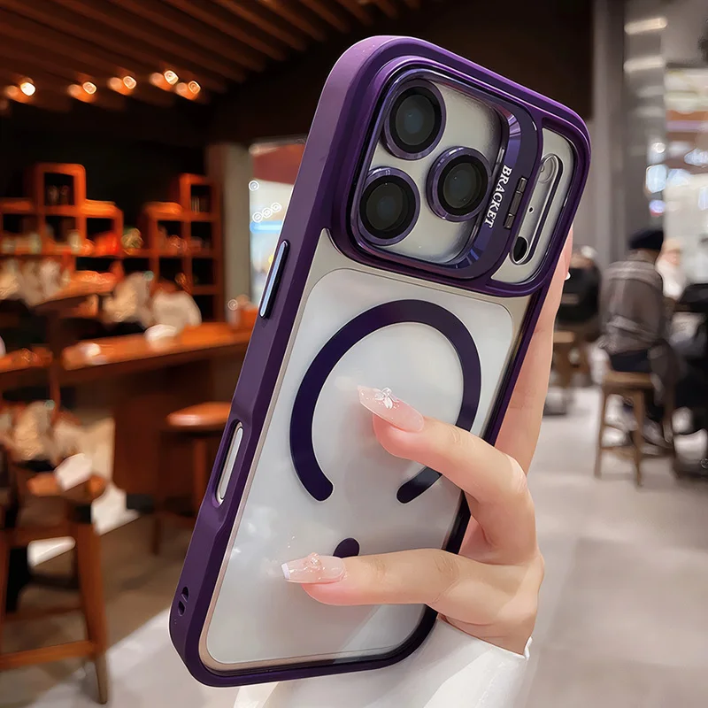 (iphone 17 Pro Morado) Funda Protectora Con Soporte Magnético Magsafe, Soporte Para Lente