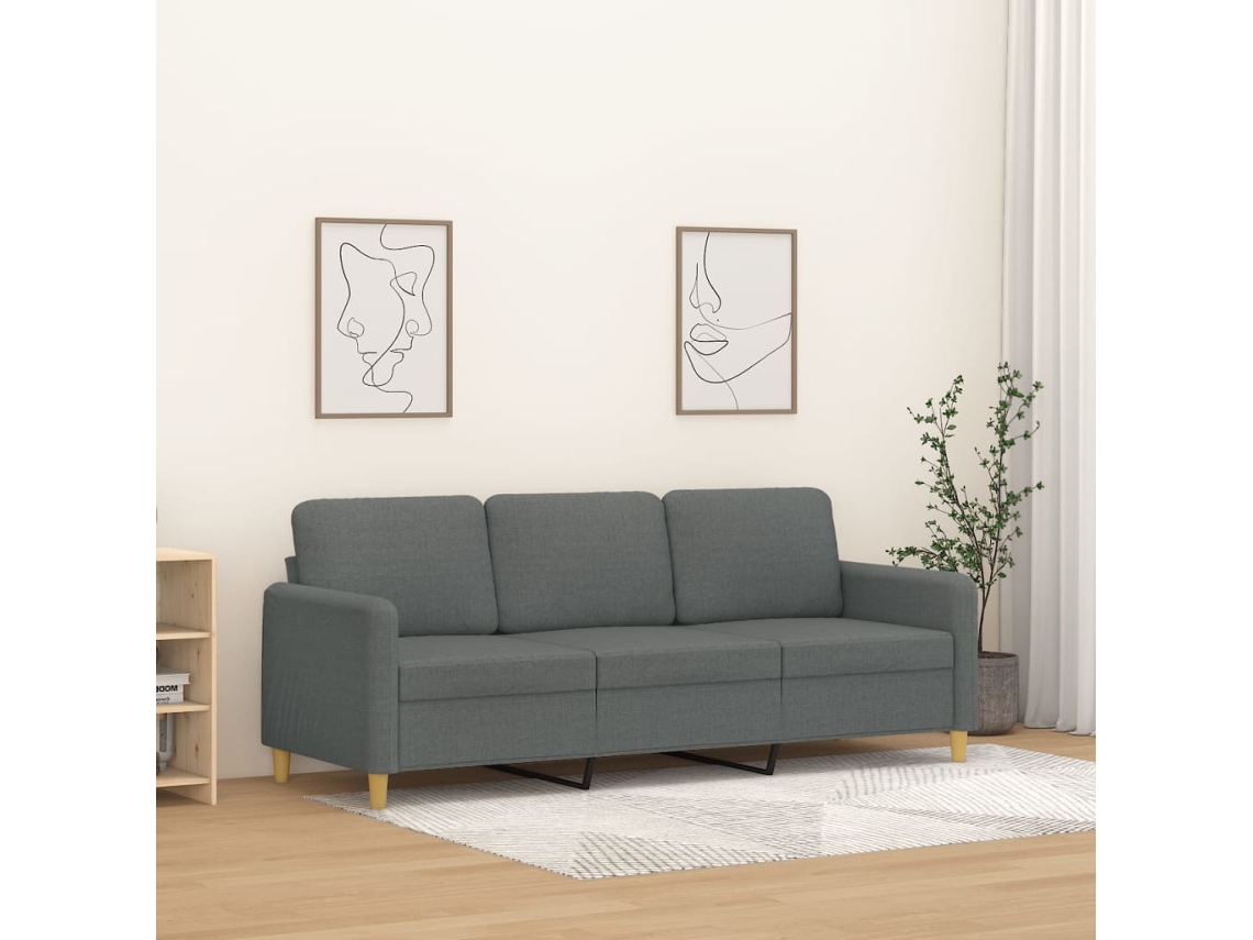 Sofá De 3 Plazas | Sofá De Salón | Sofá De Descanso De Tela Gris Oscuro 180 Cm