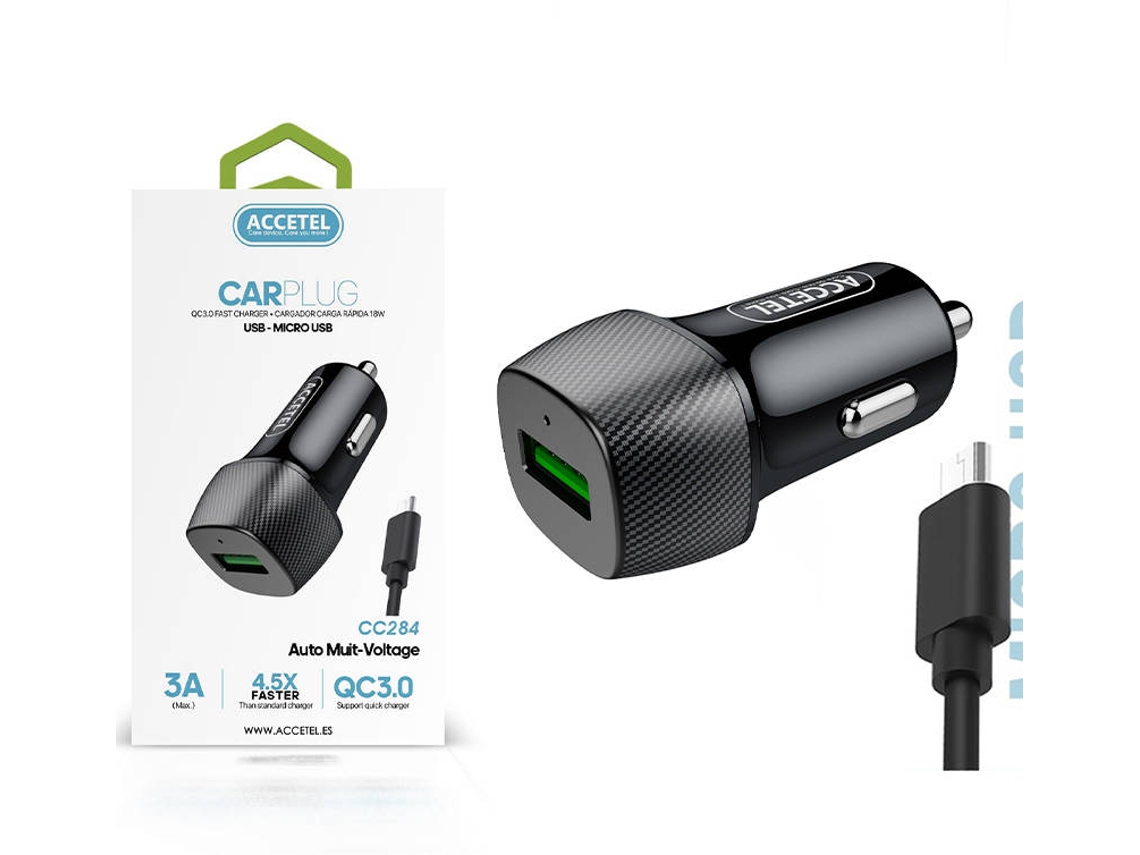 Cargador Auto ACCETEL CC284 Negro