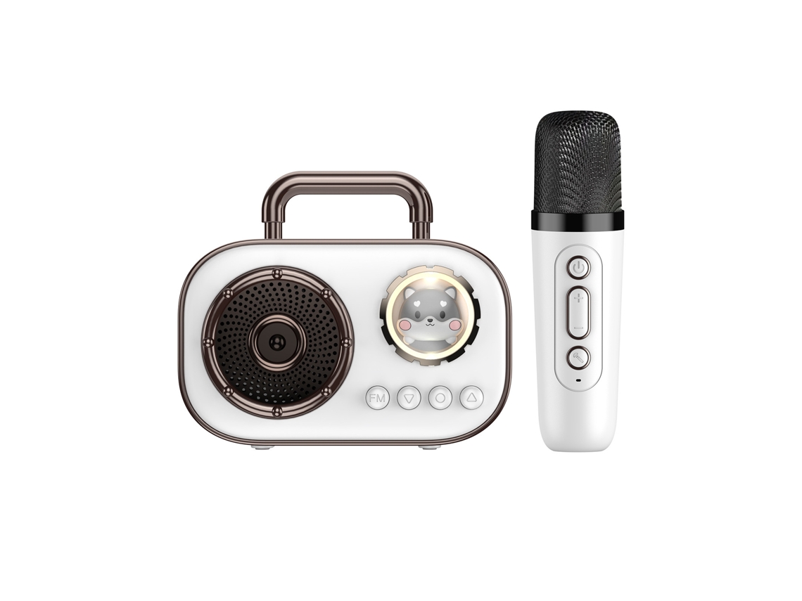 Máquina de karaoke, bonito altavoz Bluetooth con 1 micrófono, regalo para el Día del Niño (blanco)
