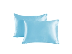 2Pack Fronha Cor Pura Fronha De Cetim Dupla Face Fronha De Seda Amoreira Para Pele-Azul Claro