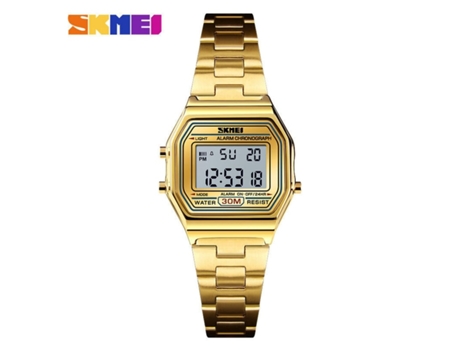 Reloj deportivo digital para mujer Reloj de pulsera con luz trasera LED cuadrado de acero inoxidable resistente al agua-Oro VEANXIN