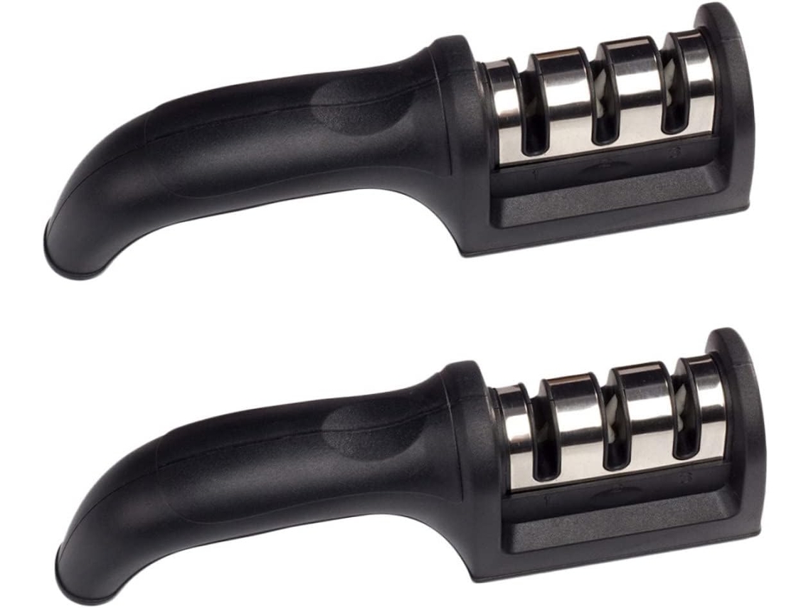 Afilador manual de dos piezas y tres etapas con diseño antideslizante, utensilio de cocina para afilar tijeras. Vayotoy