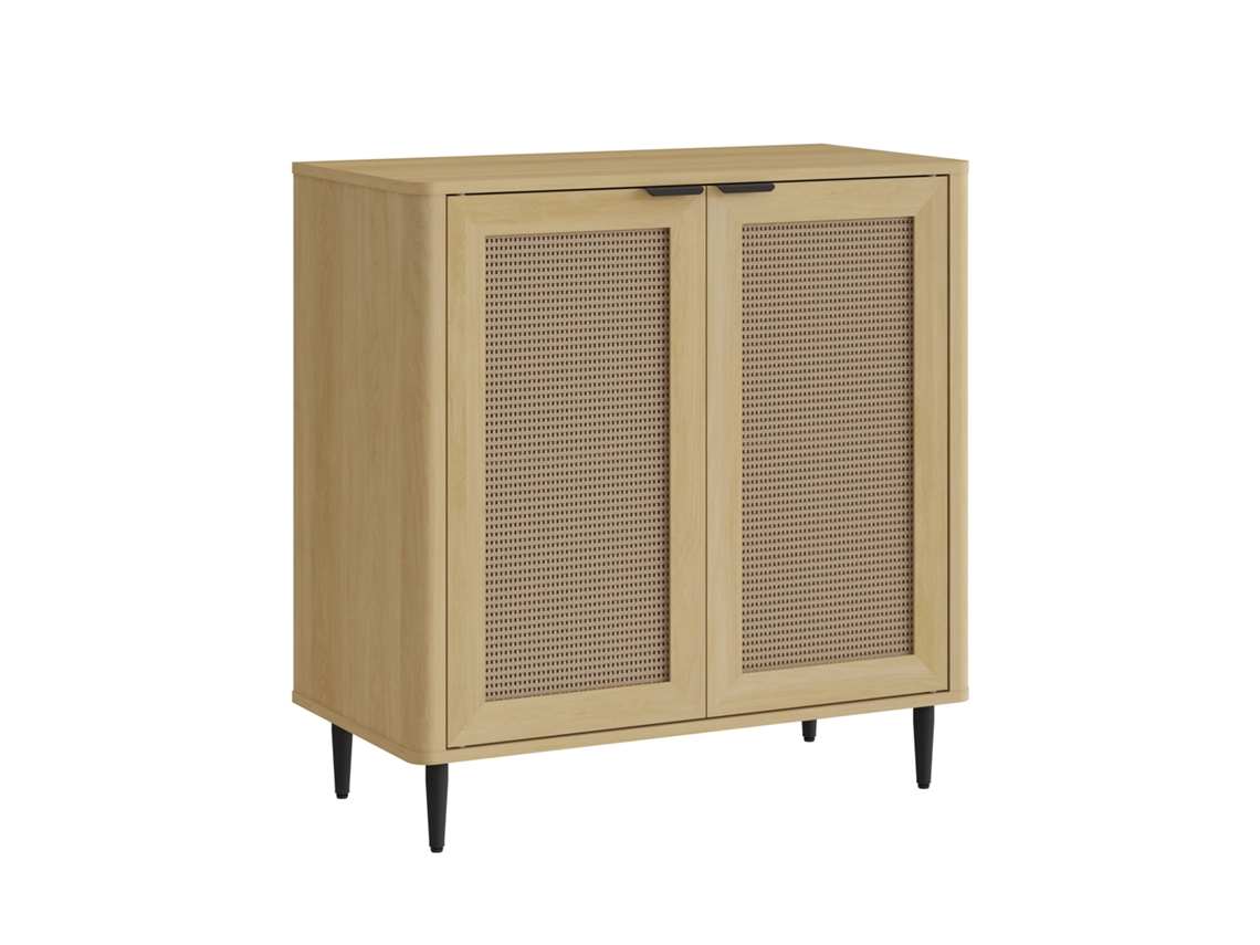 Aparador Lukhomso con 2 puertas, 83x80x40 cm, MDF, acabado Roble/Ratán [EN.CASA]