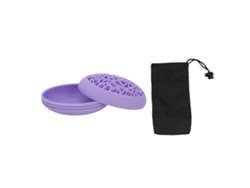 Soporte Morado Para Secar Y Organizar Brochas De Maquillaje Con Alfombrilla De Limpieza Para Escritorio.
