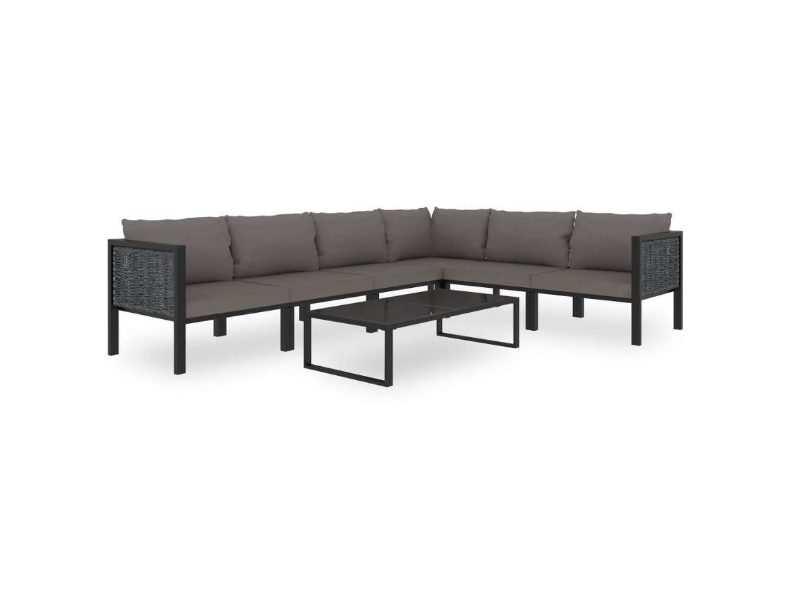 Conjunto de muebles de jardín con cojines de mimbre antracita, Dkd Home Decor
