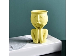 Maceta Abstracta De Resina Amarilla Para Suculentas - Diseño Creativo De Rostro Para Uso En Interiores